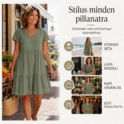 📿Ingyenes nyaklánc👗🌸 V-nyakú réteges ruha – Puha, légáteresztő, laza szabás, 6 színben, S–3XL-ig! ✨💃