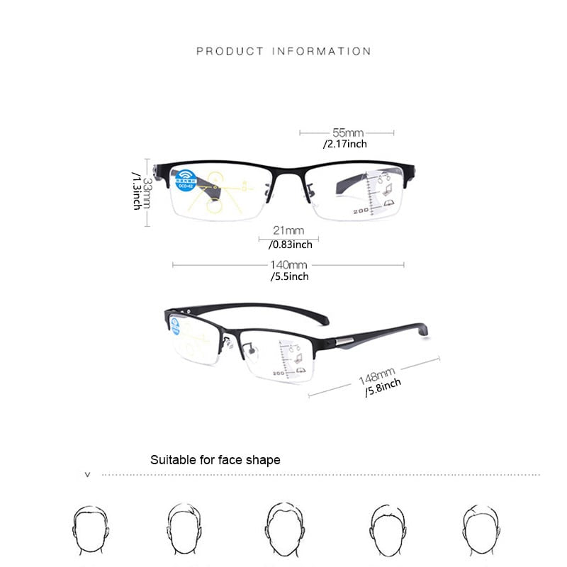 🥇👍Kiváló minőség, sok pozitív értékelés✨HD kékfény-védett multifokális szemüveg👓Titán keretes progresszív olvasószemüveg – Könnyű 17,05g, táv- és közeli látáshoz egyaránt!