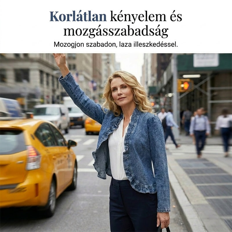🎉45% árcsökkentés😍2026 tavaszi újdonságok👖 Női fodros szegélyű farmerdzseki – klasszikus és nőies!