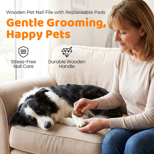 🐾 Stresszmentes körömápolás – Ergonomikus fa nyél + cserélhető csiszolópádok – 😌Kutyáknak, macskáknak egyaránt！