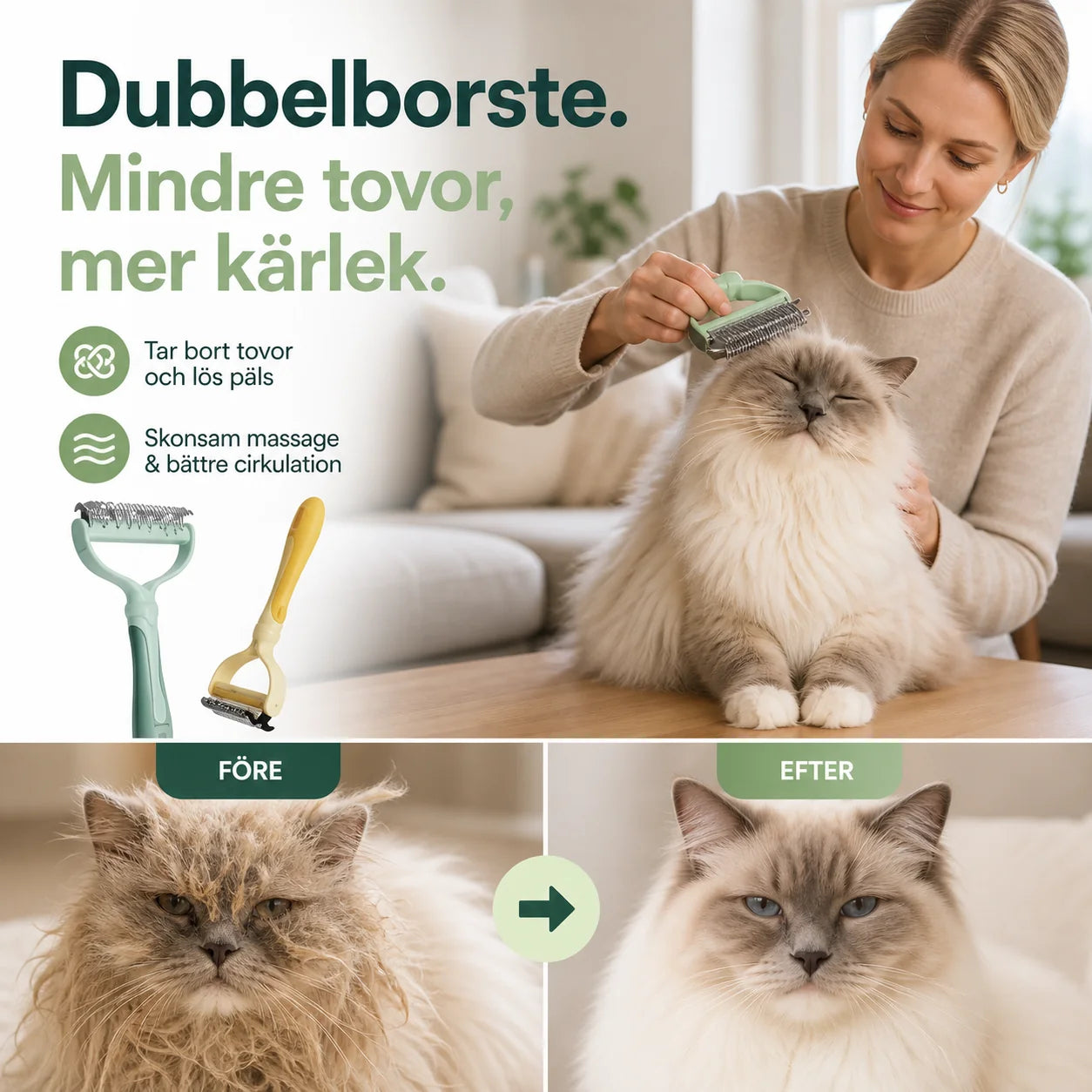 🐕✨Kétoldalas szőrkefe háziállatok számára – Eltávolítja a szőrcsomókat és a kihullott szőrszálakat | MOST 50 %-os kedvezménnyel! 🐱💚