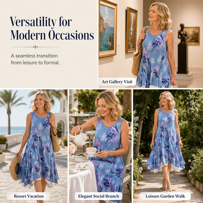 👗🌸 Trópusi virágmintás A-vonalú ruha – Karcsúsító szabás, élethű digitális nyomtatás, S–3XL-ig! ✨💃