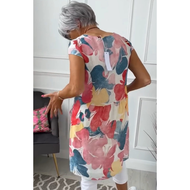 📿Ingyenes rózsa nyaklánc👗🦋 Pillangó nyomtatású laza térdig érő ruha – Élethű digitális nyomtatás, körös nyak, S–3XL-ig! ✨💃