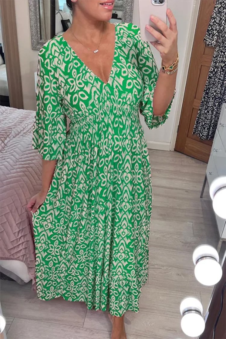 💥50% árcsökkentés📿Ingyenes gyönyörű nyaklánc☀️💃V nyak virágos nyaralás tengerparti ruha laza sokoldalú hosszú szoknya！