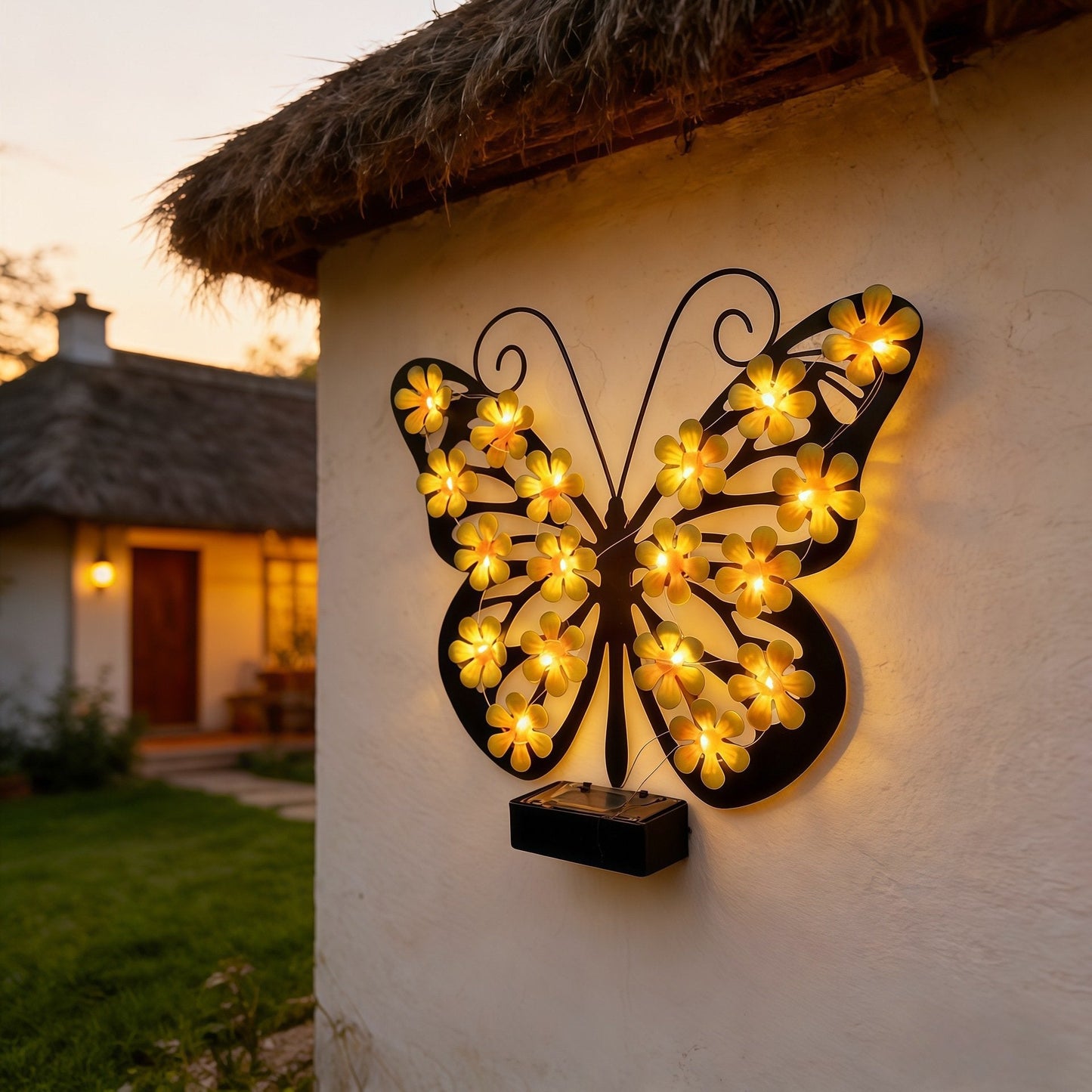 🦋 Napelemes fém pillangós falilámpa – Áttört szárnyak, meleg LED – IP65 vízálló, rozsdamentes, vezeték nélkül🌺