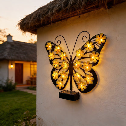 🦋 Napelemes fém pillangós falilámpa – Áttört szárnyak, meleg LED – IP65 vízálló, rozsdamentes, vezeték nélkül🌺