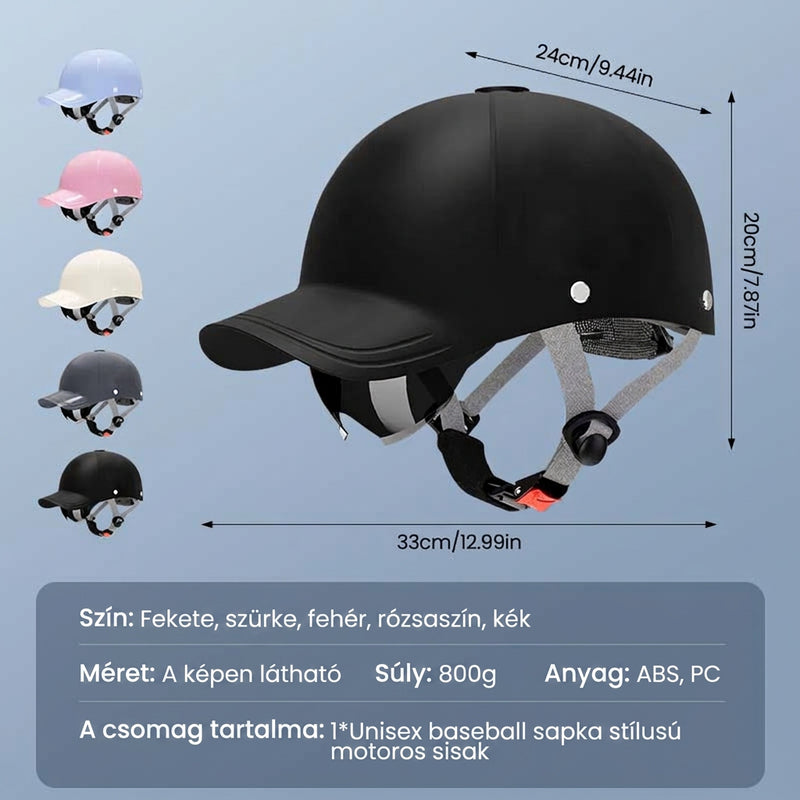 ⛑️ Unisex baseball sapka stílusú motoros sisak – Többréteges védelem (ABS+EPS) + beépített napvédő szemellenző🏍️🧢