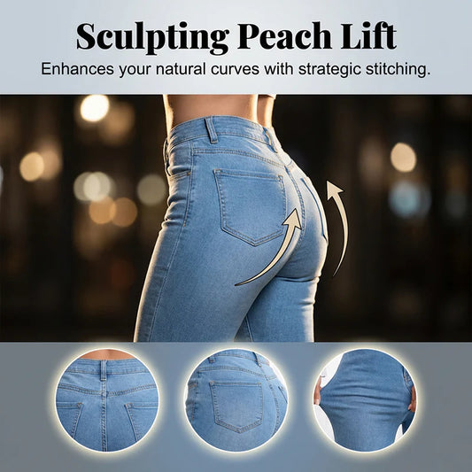 🕰Féláron korlátozott ideig👖 Magas derékú peach lift farmer✨ 4 irányú rugalmas farmer – Karcsúsító hatás és stílus minden napra!
