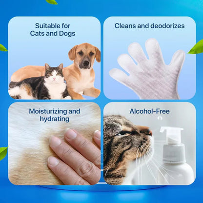 🐾Eldobható kisállattisztító kesztyűk | Öblítésmentes, szagtalanító és gyengéd, öt ujjas kialakítás