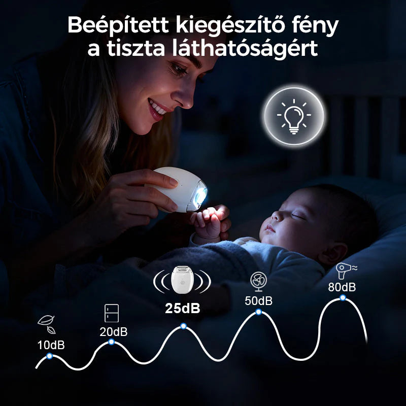 🔥🎁2+2 ingyenes😜50% árcsökkentés💅 Automatikus körömreszelő LED fénnyel🔋 Újratölthető elektromos körömápoló – Csendes, 360° sima reszelés gyerekeknek is!