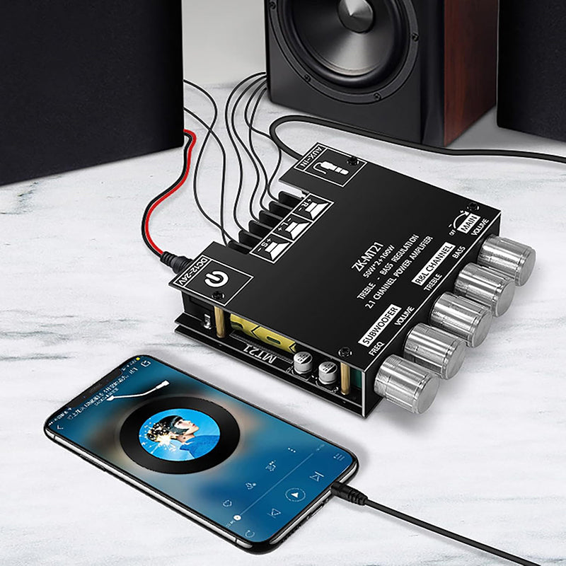 🔊⚡ 2.1 csatornás Bluetooth 5.0 erősítőmodul – Mély basszus, kristálytiszta magas hangok, kompakt kialakítás! 🎵🔥