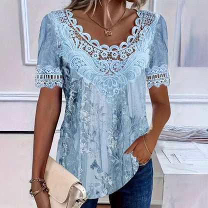 👚🌸 Elegáns csipkevirágos blúz – Kivágott nyakkivágással, könnyű és légáteresztő, 13 színben! ✨💫