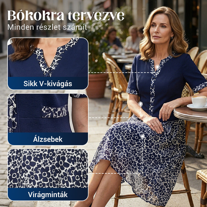 💥50% árcsökkentés📿Ingyenes gyönyörű nyaklánc🧥💼 Divatos, két részesnek tűnő egyberuha🌸✨ A-vonalú virágmintás ruha – a könnyed elegancia maga, minden testalkatra!