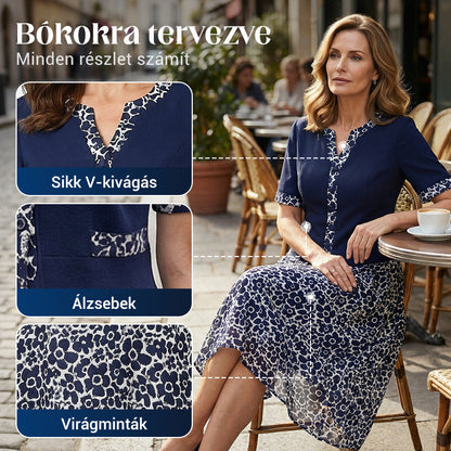 💥50% árcsökkentés📿Ingyenes gyönyörű nyaklánc🧥💼 Divatos, két részesnek tűnő egyberuha🌸✨ A-vonalú virágmintás ruha – a könnyed elegancia maga, minden testalkatra!