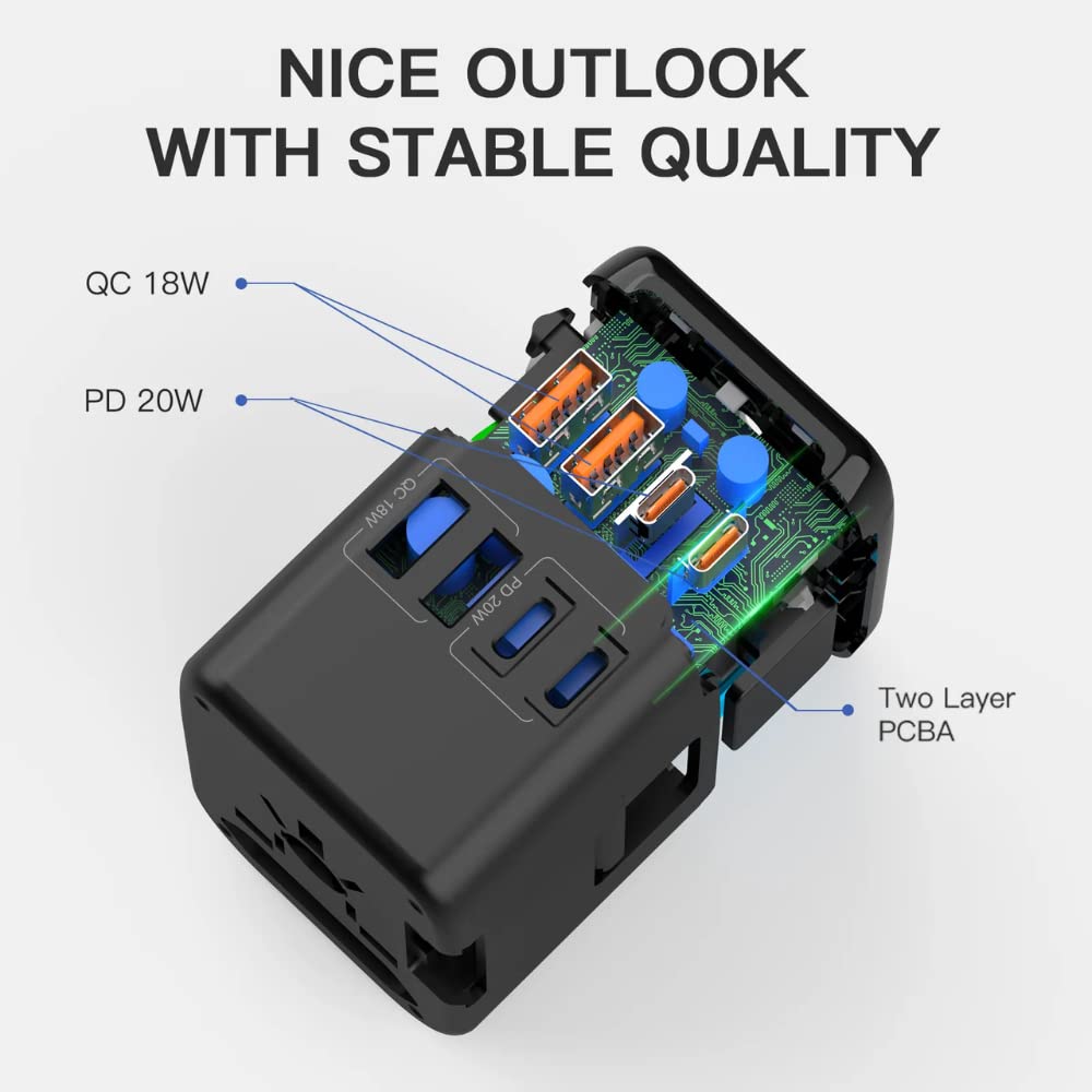 ✈️⚡ Univerzális utazási adapter – GaN 20W gyorstöltés, 180+ országban használható!🌍🔌 5 az 1-ben világadapter – dupla biztosíték, biztonságos töltés mindenhol!