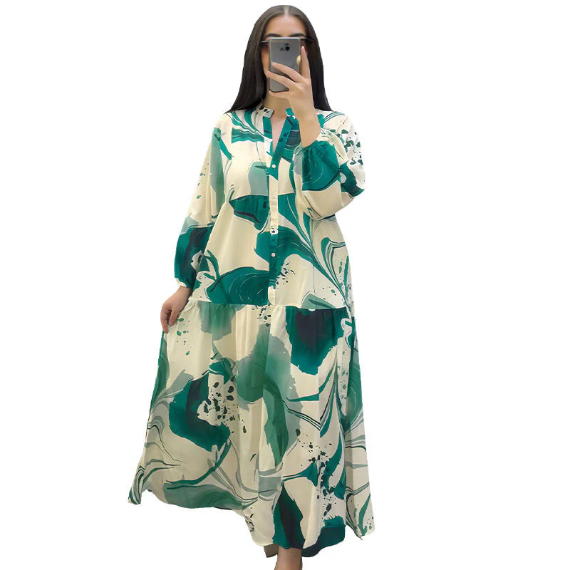 🎁Ingyenes ajándék🌸 Virágmintás maxi ruha✨ V-nyakú rétegelt ruha – Strandról estélyi eseményeken is tökéletes!
