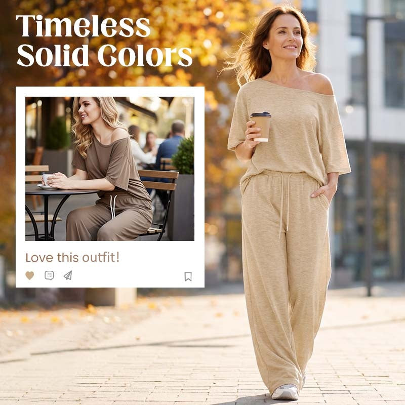 🌸💫 Kétrészes laza szett – Laza széles szárú nadrággal, puha légáteresztő anyagból, S–2XL-ig! ✨💃