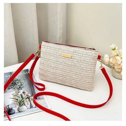 👜✨  Könnyű nyári szőtt válltáska🌾Prémium texturált felület, arany színű cipzá🌸Állítható pánt