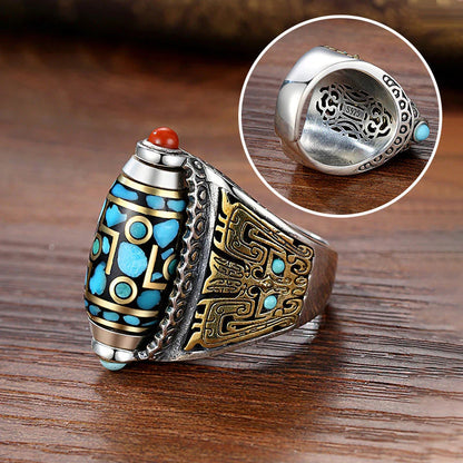 🔥3+2 ingyenes🔄 Forgható, állítható amulett✨ Türkizkék dzi gyöngyös mantra gyűrű – Szerencse és védelme egy kis kőben!