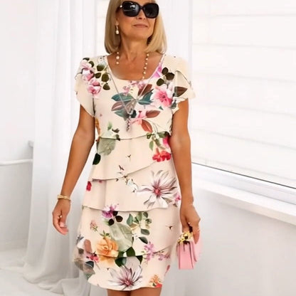 📿Ingyenes rózsa nyaklánc👗🌸 Réteges, magas derekú rövid ujjú ruha – Prémium kevert anyag, lélegző, gyűrődésálló, S–5XL-ig! ✨💃