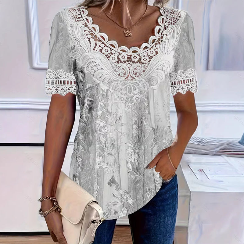 👚🌸 Elegáns csipkevirágos blúz – Kivágott nyakkivágással, könnyű és légáteresztő, 13 színben! ✨💫