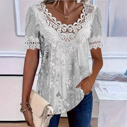 👚🌸 Elegáns csipkevirágos blúz – Kivágott nyakkivágással, könnyű és légáteresztő, 13 színben! ✨💫