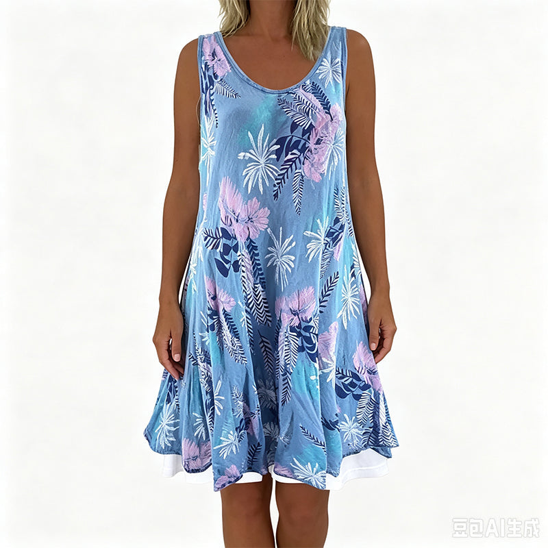 👗🌸 Trópusi virágmintás A-vonalú ruha – Karcsúsító szabás, élethű digitális nyomtatás, S–3XL-ig! ✨💃