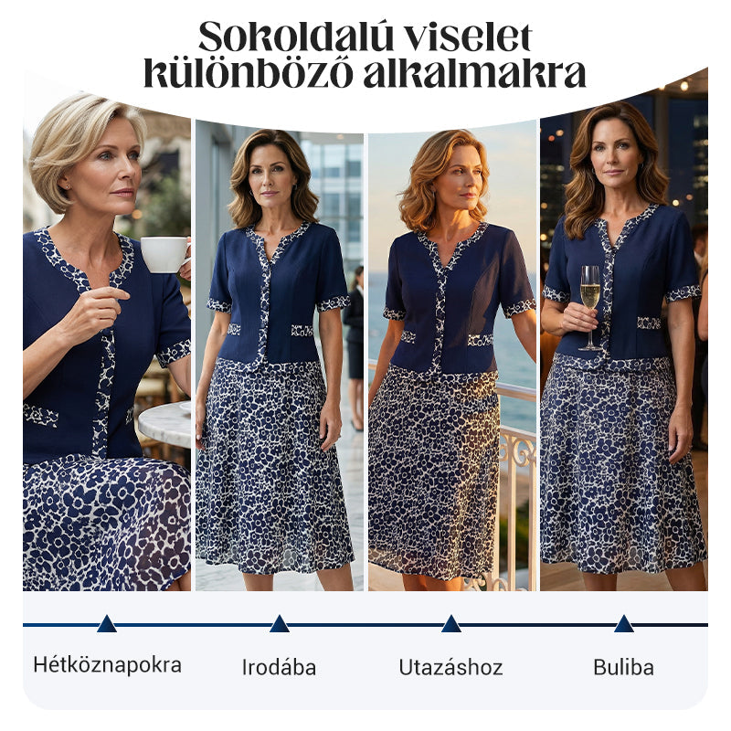 💥50% árcsökkentés📿Ingyenes gyönyörű nyaklánc🧥💼 Divatos, két részesnek tűnő egyberuha🌸✨ A-vonalú virágmintás ruha – a könnyed elegancia maga, minden testalkatra!