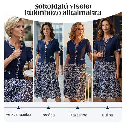 💥50% árcsökkentés📿Ingyenes gyönyörű nyaklánc🧥💼 Divatos, két részesnek tűnő egyberuha🌸✨ A-vonalú virágmintás ruha – a könnyed elegancia maga, minden testalkatra!