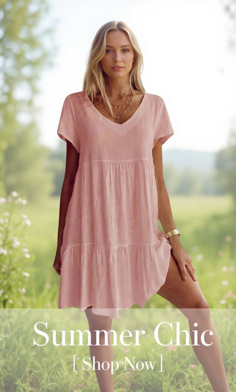 📿Ingyenes nyaklánc👗🌸 V-nyakú réteges ruha – Puha, légáteresztő, laza szabás, 6 színben, S–3XL-ig! ✨💃
