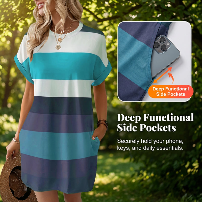 📿🎁Ingyenes ajándék-Gyönyörű nyaklánc🌴 Csíkos nyári szabadidőruha – Légáteresztő anyag S–4XL méretig!