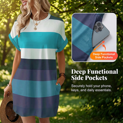 📿🎁Ingyenes ajándék-Gyönyörű nyaklánc🌴 Csíkos nyári szabadidőruha – Légáteresztő anyag S–4XL méretig!