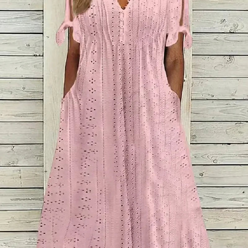 🎁Ingyenes gyönyörű nyaklánc👗 V-nyakú mintás női ruha 💨 Légáteresztő nyári ruha!