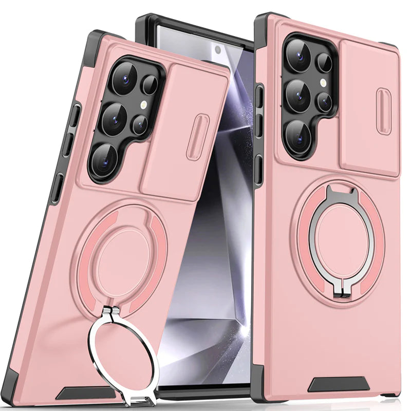 📱🔒Samsung 3 az 1-ben mágneses védőtok – kiemelt kamerafedél + állvány + teljes körű védelem.