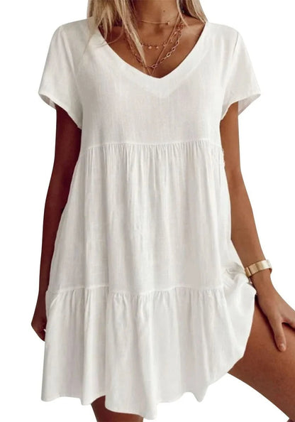 📿Ingyenes nyaklánc👗🌸 V-nyakú réteges ruha – Puha, légáteresztő, laza szabás, 6 színben, S–3XL-ig! ✨💃