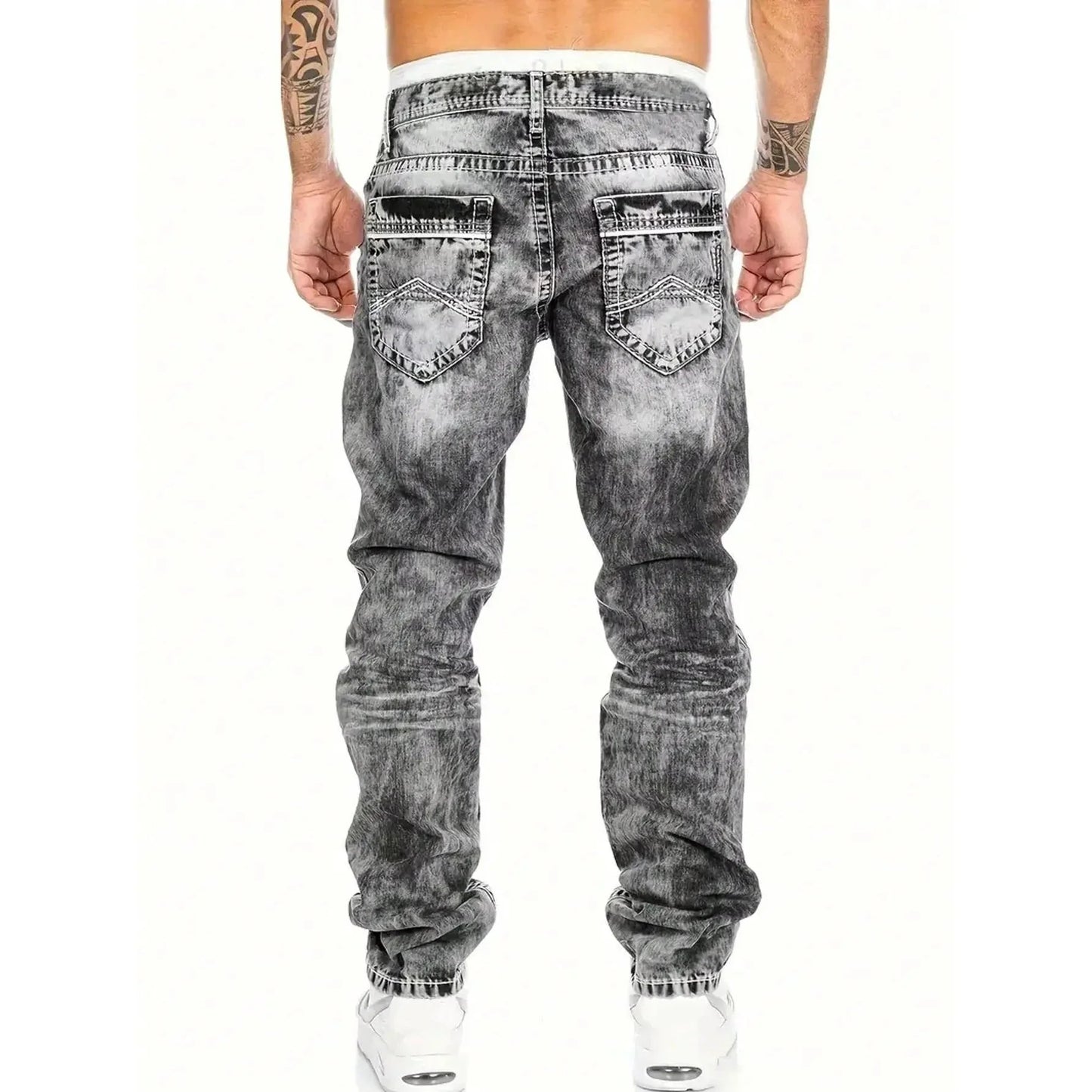 🎁Ingyenes ajándék👖 Tartós vintage farmernadrág✨ Laza denimből készült nadrág – Egyedi mosott hatás és kontrasztos díszvarrás！
