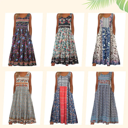 😊50% kedvezmény📿Ingyenes gyönyörű nyaklánc🌸 Virágmintás hosszú ujjatlan ruha – Lélegző, puhaság és nyári elegancka!