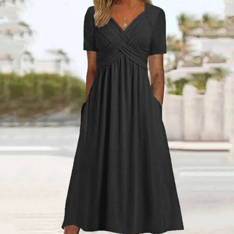 📿Ingyenes rózsa nyaklánc👗💖 Szív alakú nyakkivágású ruha – Prémium légáteresztő keverék, ráncálló utazási alapdarab! ✨🌿