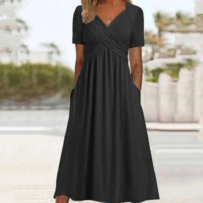 📿Ingyenes rózsa nyaklánc👗💖 Szív alakú nyakkivágású ruha – Prémium légáteresztő keverék, ráncálló utazási alapdarab! ✨🌿
