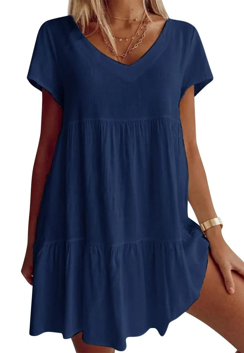 📿Ingyenes nyaklánc👗🌸 V-nyakú réteges ruha – Puha, légáteresztő, laza szabás, 6 színben, S–3XL-ig! ✨💃