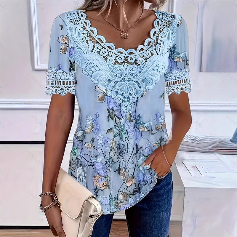 👚🌸 Elegáns csipkevirágos blúz – Kivágott nyakkivágással, könnyű és légáteresztő, 13 színben! ✨💫