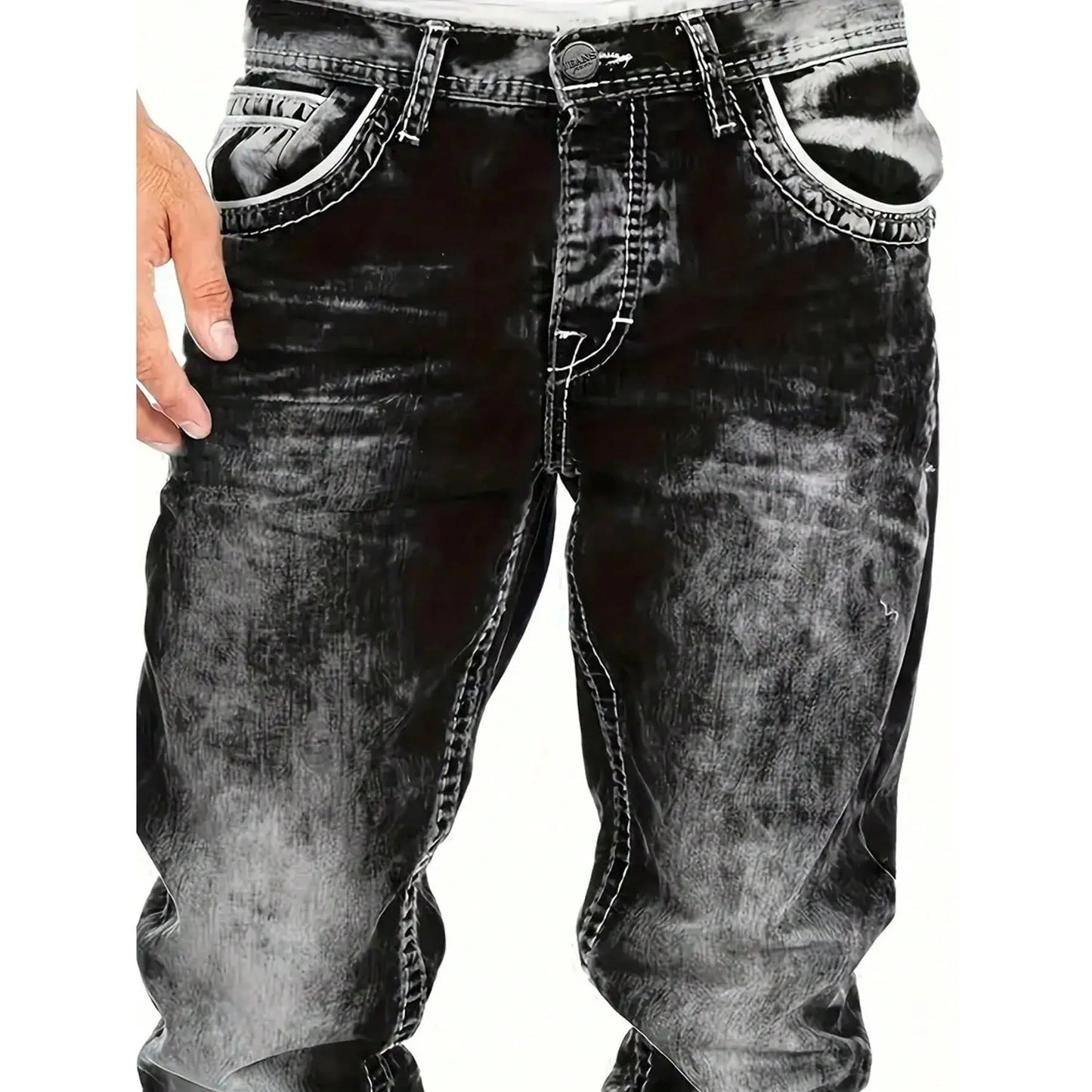🎁Ingyenes ajándék👖 Tartós vintage farmernadrág✨ Laza denimből készült nadrág – Egyedi mosott hatás és kontrasztos díszvarrás！