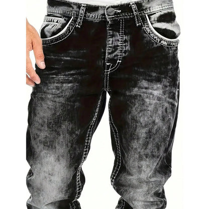 🎁Ingyenes ajándék👖 Tartós vintage farmernadrág✨ Laza denimből készült nadrág – Egyedi mosott hatás és kontrasztos díszvarrás！