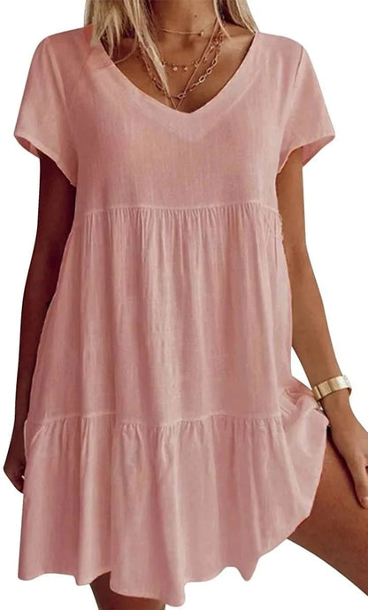 📿Ingyenes nyaklánc👗🌸 V-nyakú réteges ruha – Puha, légáteresztő, laza szabás, 6 színben, S–3XL-ig! ✨💃