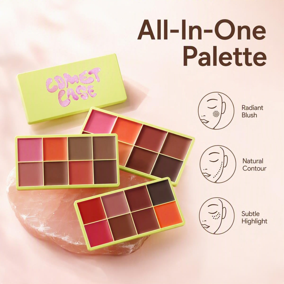 🎨✨ 8 színű sokoldalú arcpirosító paletta – Krémes, selymes textúra, vízálló, pirosítóként, kontúrozóként és highlighterként is! 💄💖