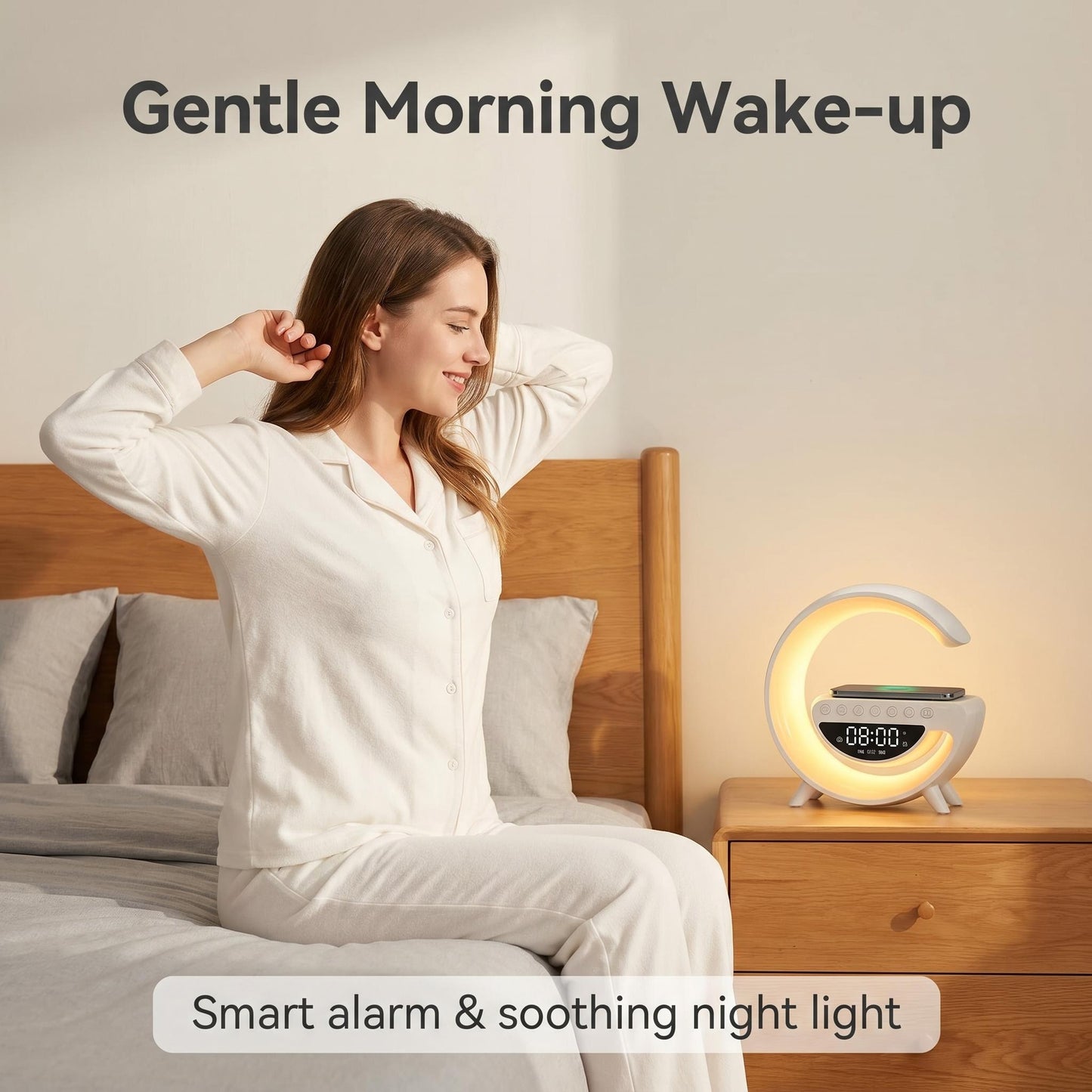 🌙 4 az 1-ben Moonlight okos lámpa🔋Vezeték nélküli töltő + 360°-os RGB fény + Bluetooth hangszóró🎵 13 dinamikus fénymód, zeneszinkron!