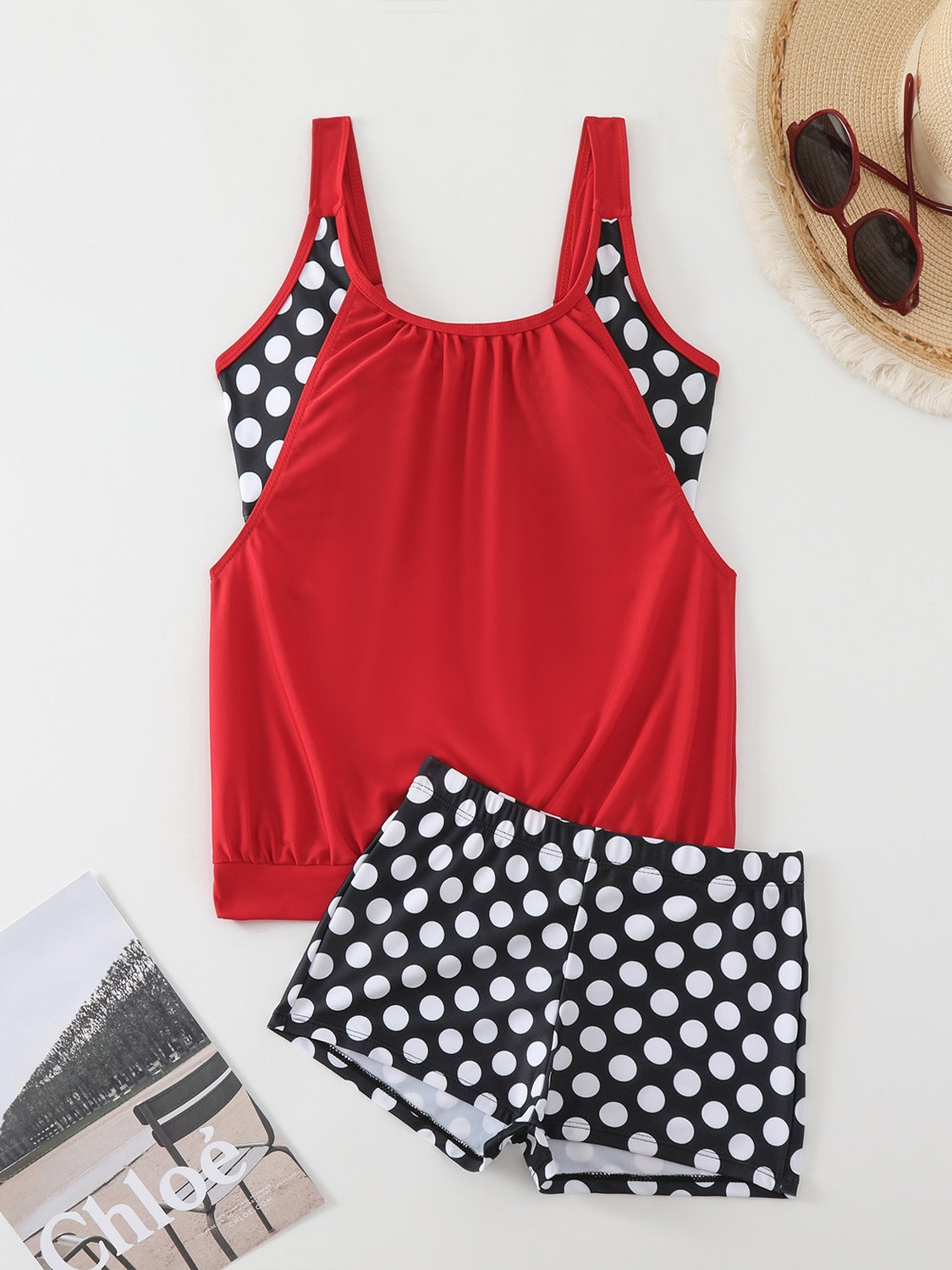 🥇👍Kiváló minőség, sok pozitív értékelés👙🌸 Pöttyös color-block kétrészes fürdőruha – Vidám stílus, finom ráncok, M–3XL-ig! 🌊✨
