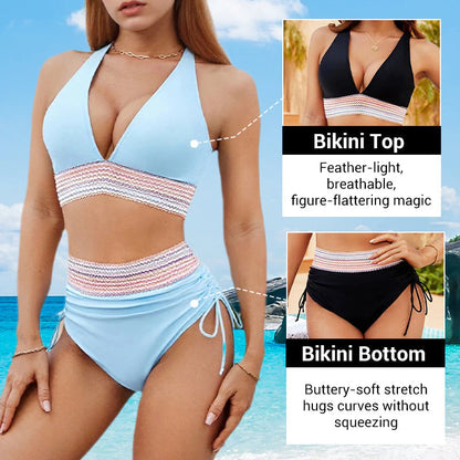 📿Ingyenes gyönyörű nyaklánc🔥Most kapható👙 Magas derekú, hasformáló, többszínű bikini szett💎Kiemeli az alakot, élvezd a tengerparti hangulatot!!