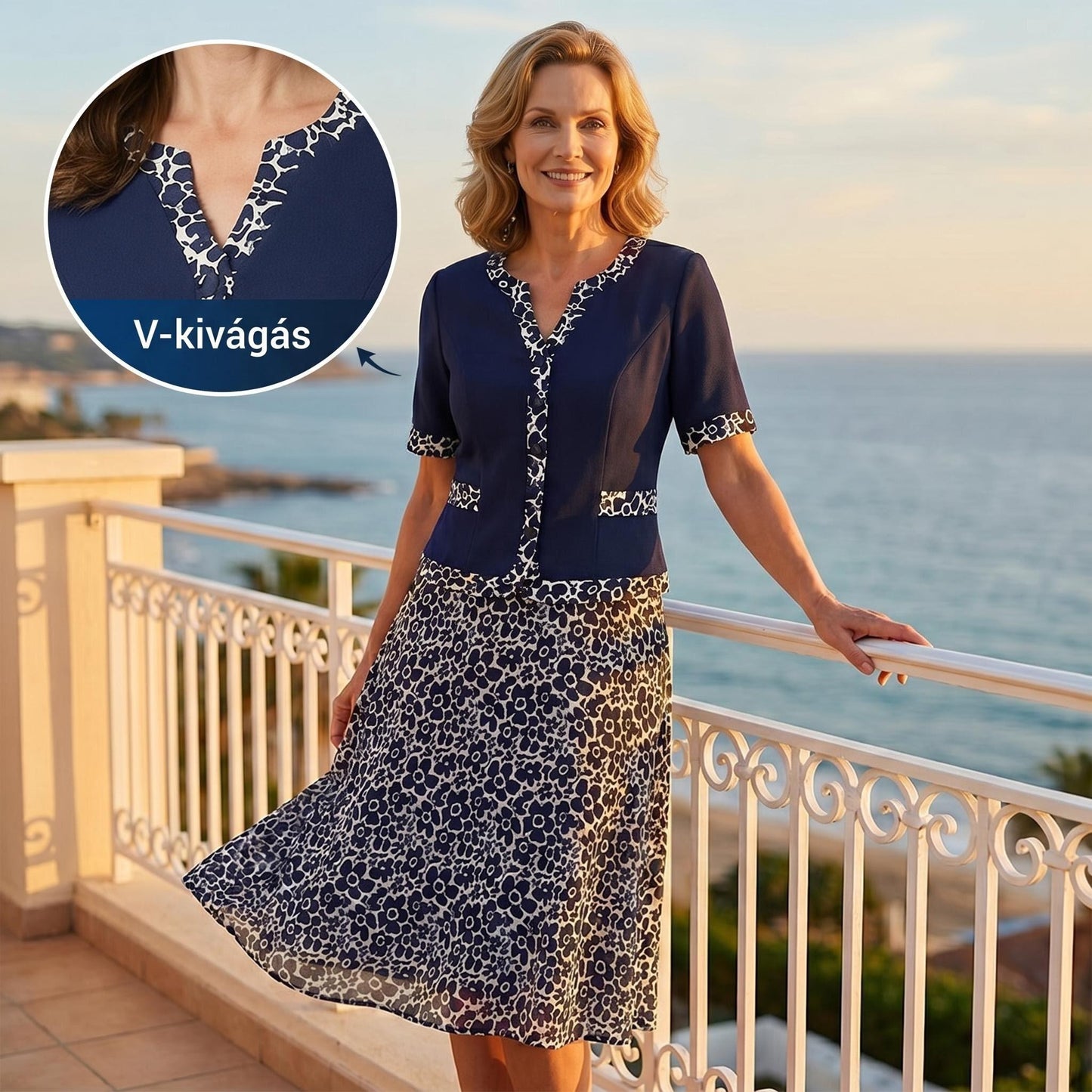 🎁Ingyenes ajándék -📿Gyönyörű nyaklánc🎉50% árcsökkentés🧥👗 Kétrészes hatású virágmintás ruha🌸✨ A-vonalú virágmintás ruha – a könnyed elegancia maga, minden testalkatra!