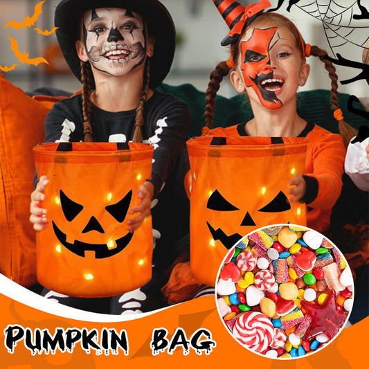 🎃✨Világító tök alakú édességes táska – LED-del, tágas belsővel – Tökéletes Halloweenre! 🍬👻